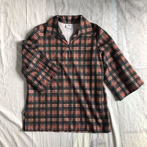 Vintage 1970s Green and Peach Plaid Pullover